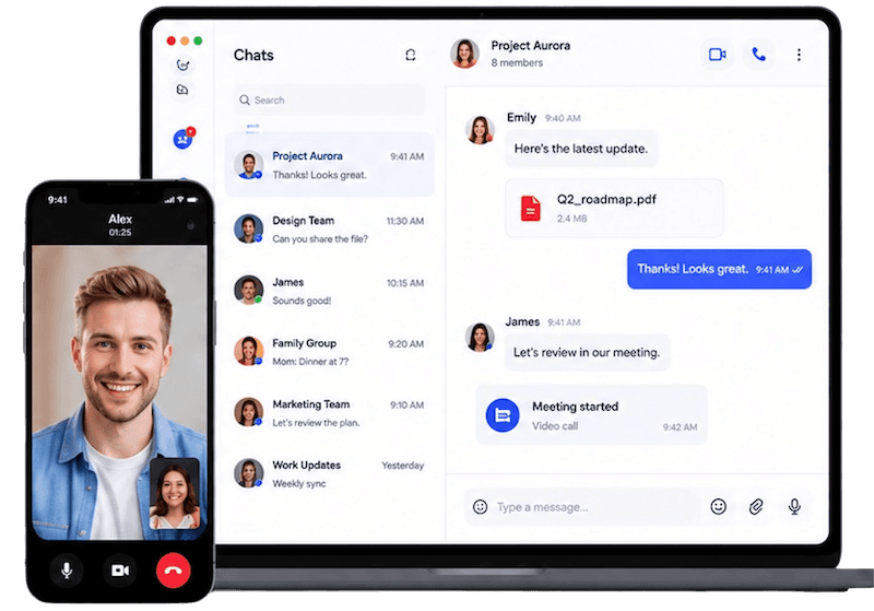 SafeMeet features on desktop and mobile