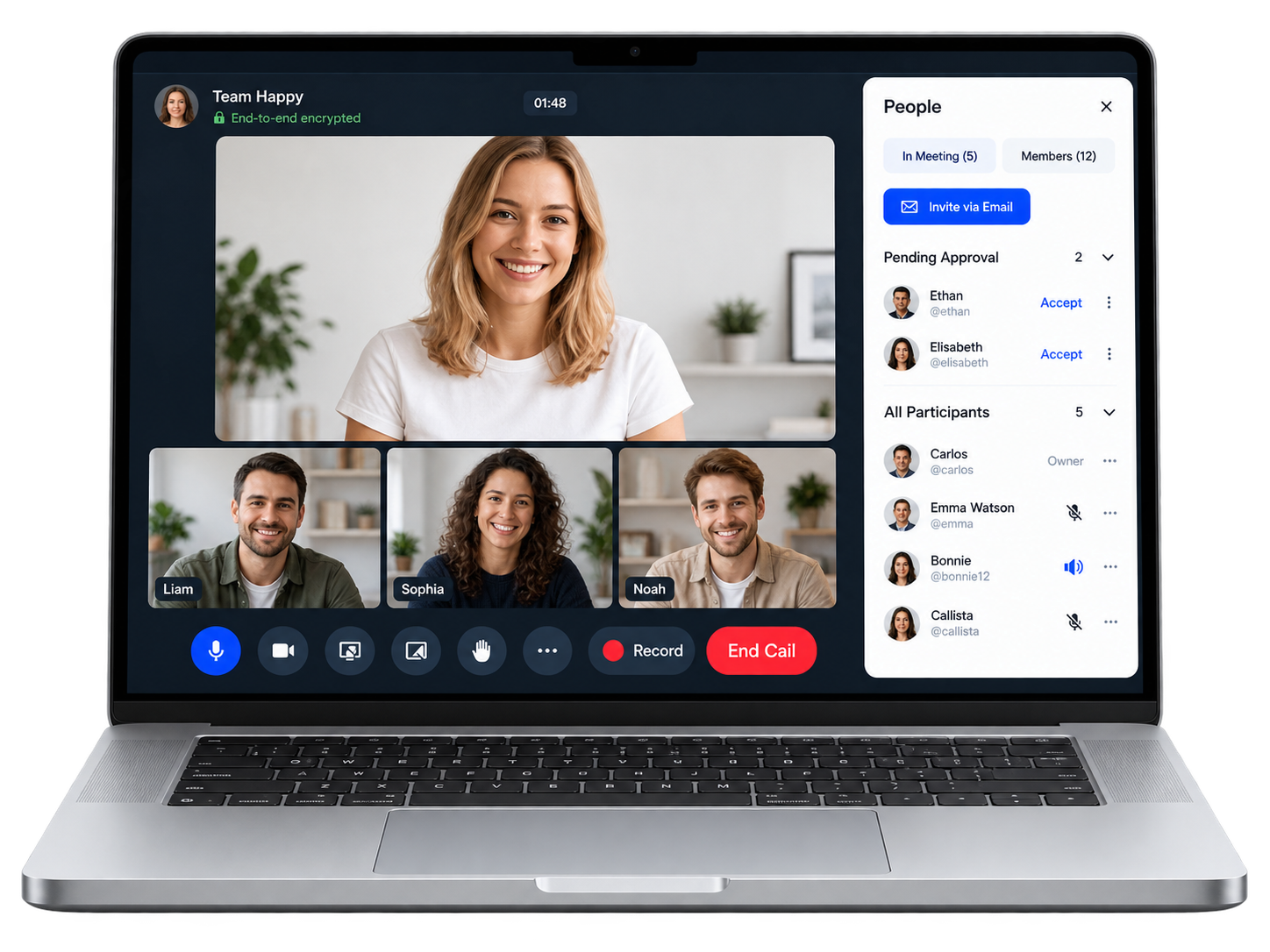 SafeMeet video meeting on a MacBook Pro with local recording controls